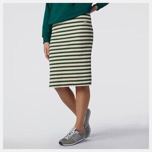 New Balance Metallic Stripe Pencil Skirt XL Green Gold Knit Pull-On Midi NWT